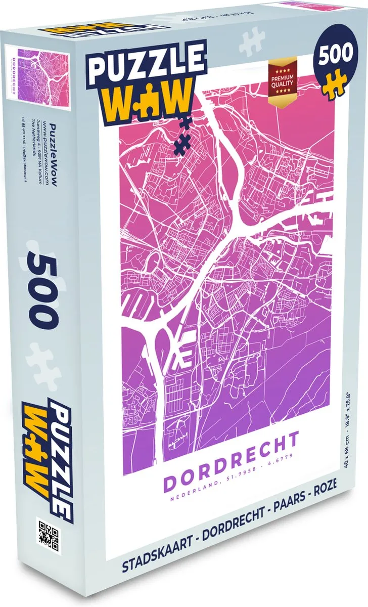 PuzzleWow Stadskaart Dordrecht Legpuzzel 500 Stuks