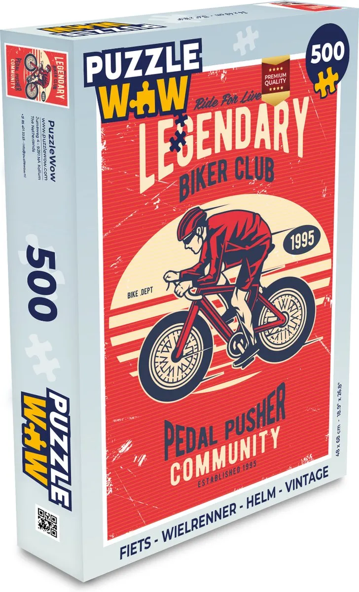 PuzzleWow Fiets Wielrenner Helm Legpuzzel 500 Stuks - Multicolor