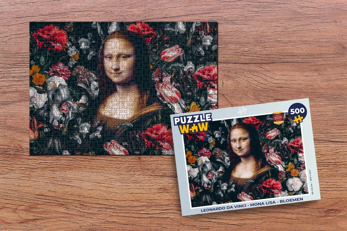 PuzzleWow Leonardo da Vinci Mona Lisa Bloemen Legpuzzel 500 Stuks - Multicolor