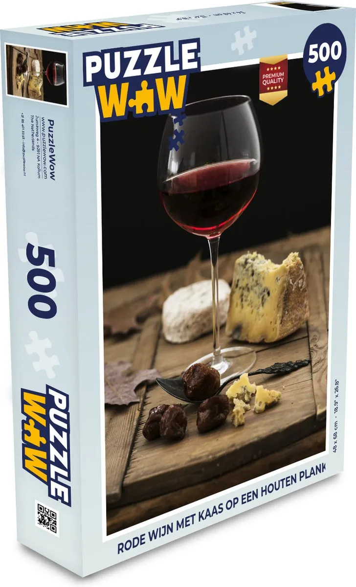 PuzzleWow Legpuzzel Rode Wijn met Kaas 500 Stuks