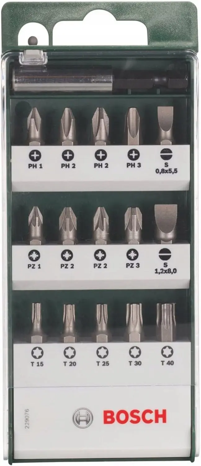 Bosch Bitset 16 Delen PH PZ Torx 25mm met Magnetische Houder