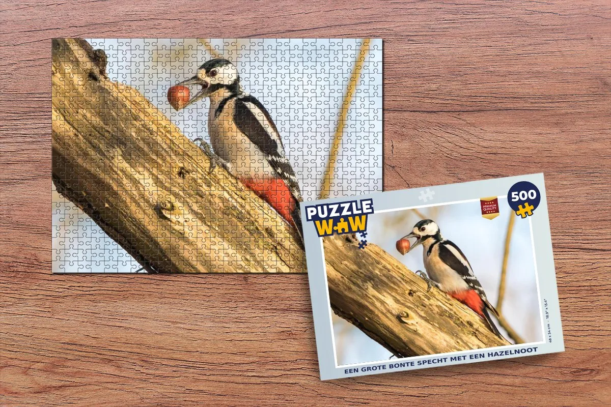 PuzzleWow Legpuzzel Een Grote Bonte Specht - 500 Stuks - Multicolor