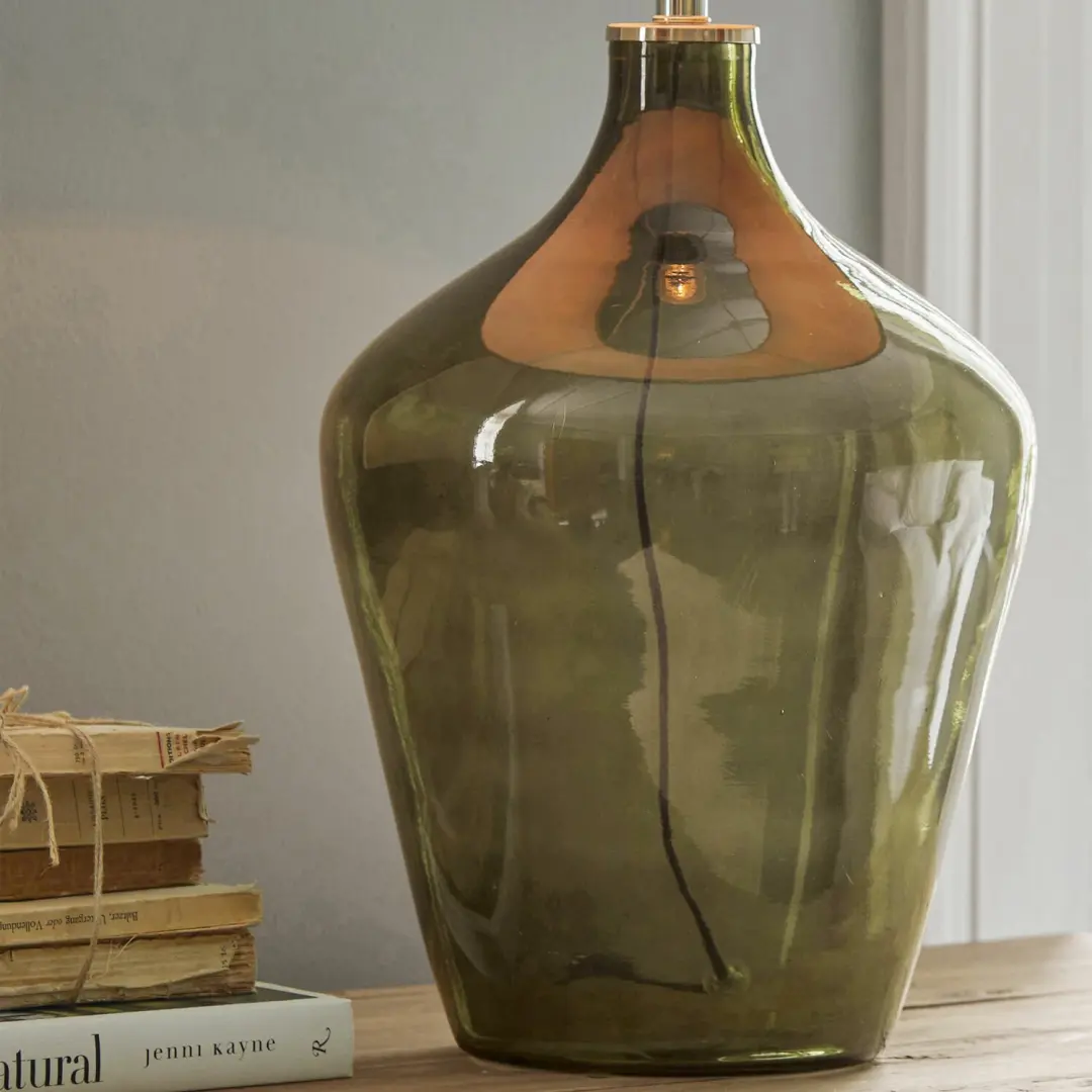 Loberon Tafellamp Morazan - 30cm - Groen/Linnen - afbeelding 2 van 6