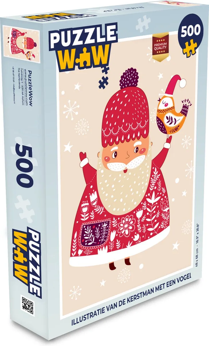 PuzzleWow Kerstpuzzel Vogel Sneeuw Kerstman - 500 Stuks - Multicolor
