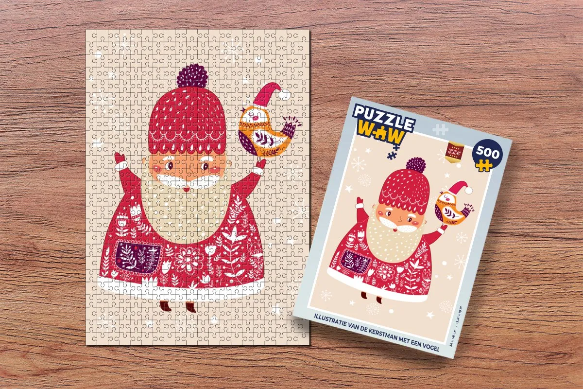 PuzzleWow Kerstpuzzel Vogel Sneeuw Kerstman - 500 Stuks - Multicolor