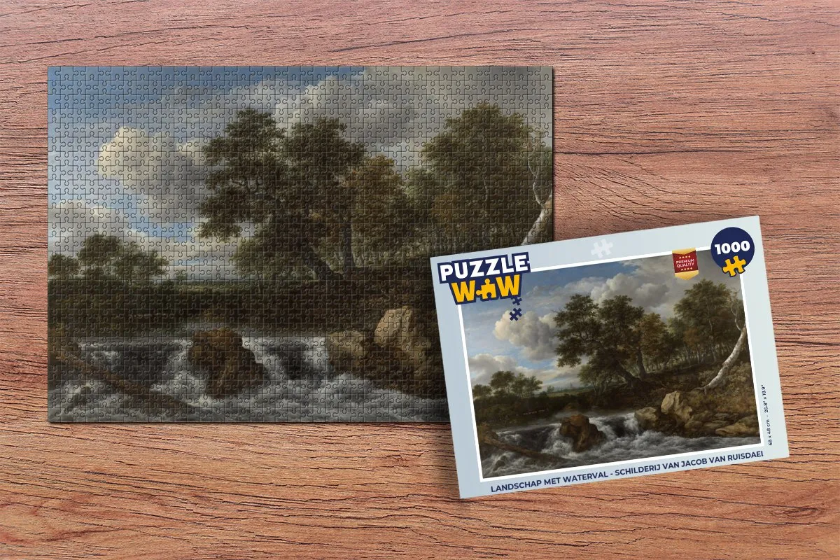 PuzzleWow Jacob van Ruisdael Landschap Waterval Puzzel 1000 Stuks - Multicolor