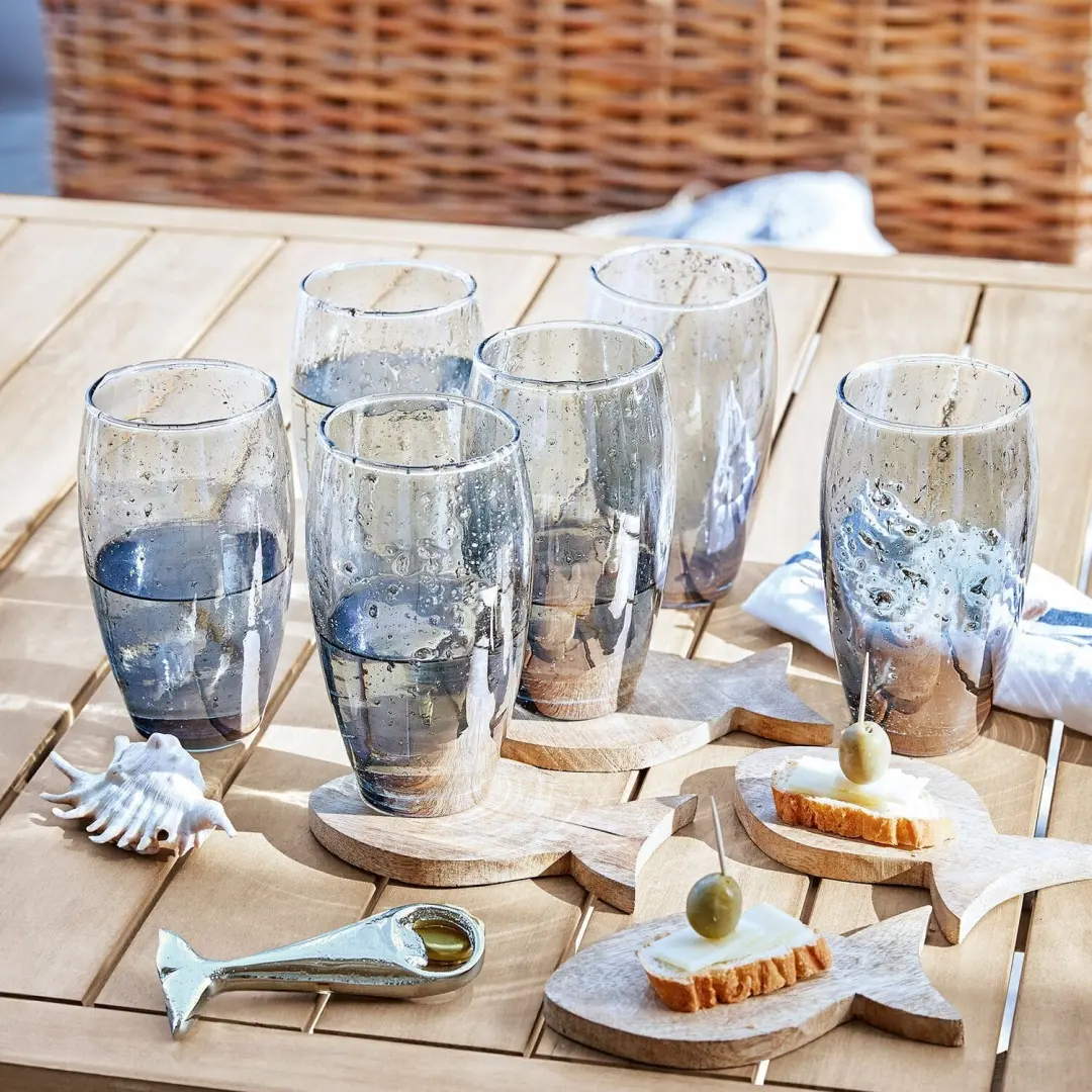 Loberon Kampala Glas Set - 6 Stuks Blauw/Grijs - afbeelding 2 van 6