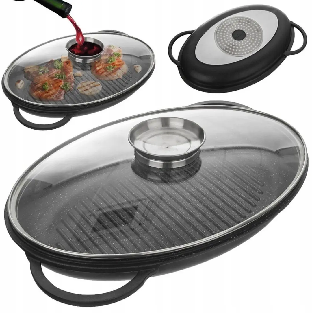 GRANDE Grillpan met Deksel, Graniet Coating, 43x28x6 cm