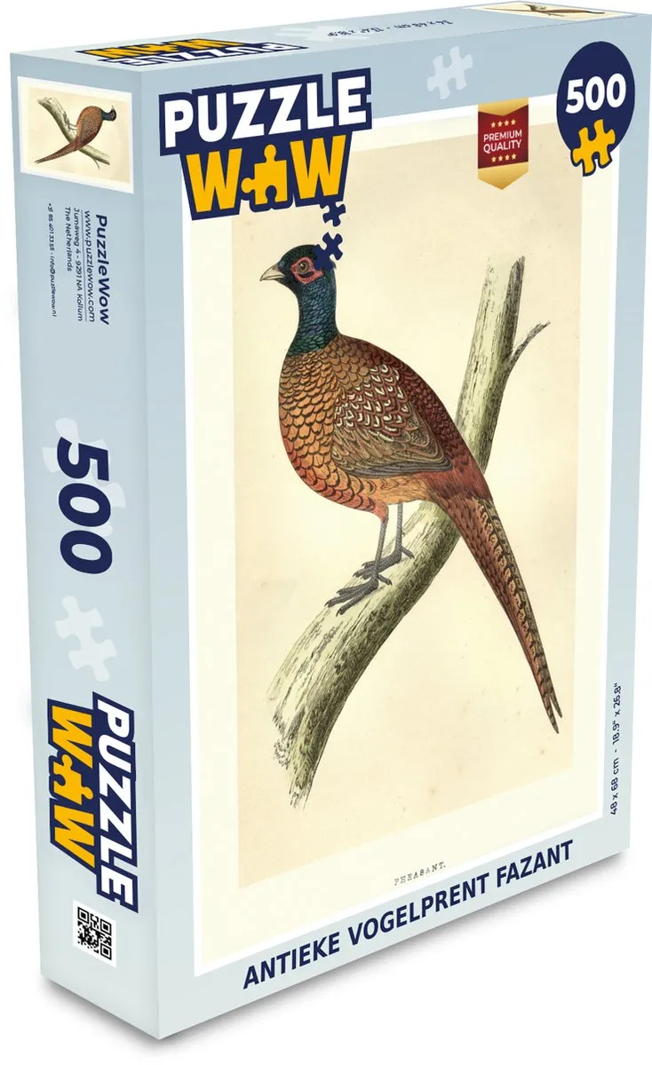 PuzzleWow Antieke Vogelprent Fazant Legpuzzel 500 Stuks
