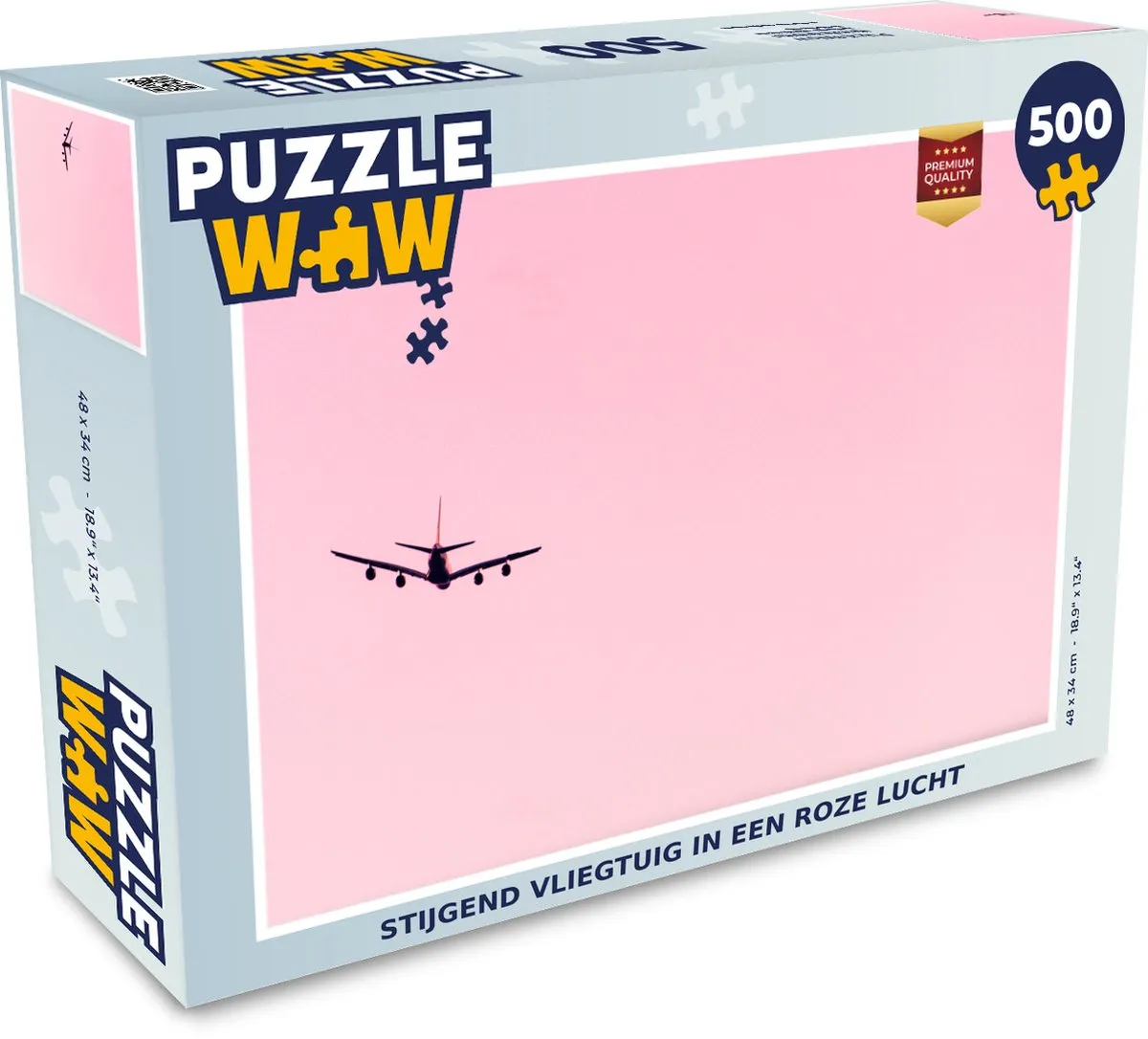 PuzzleWow Legpuzzel Stijgend Vliegtuig Roze Lucht 500 Stuks