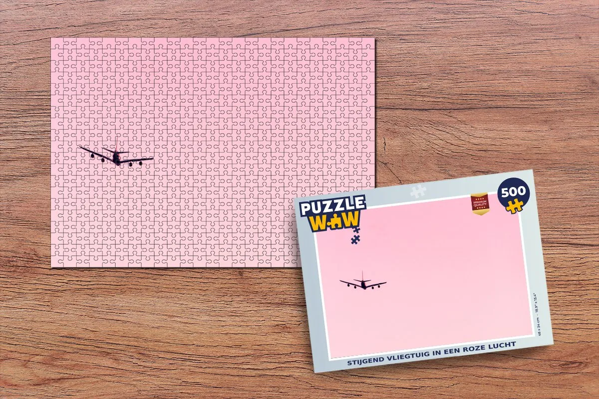 PuzzleWow Legpuzzel Stijgend Vliegtuig Roze Lucht 500 Stuks