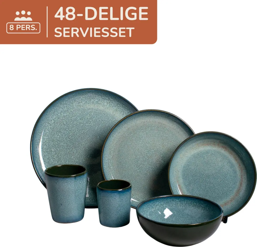 48 delige serviesset - 8 persoons - groen - Portugees stoneware - Evora - Kade 171 serviessets - hip en trendy