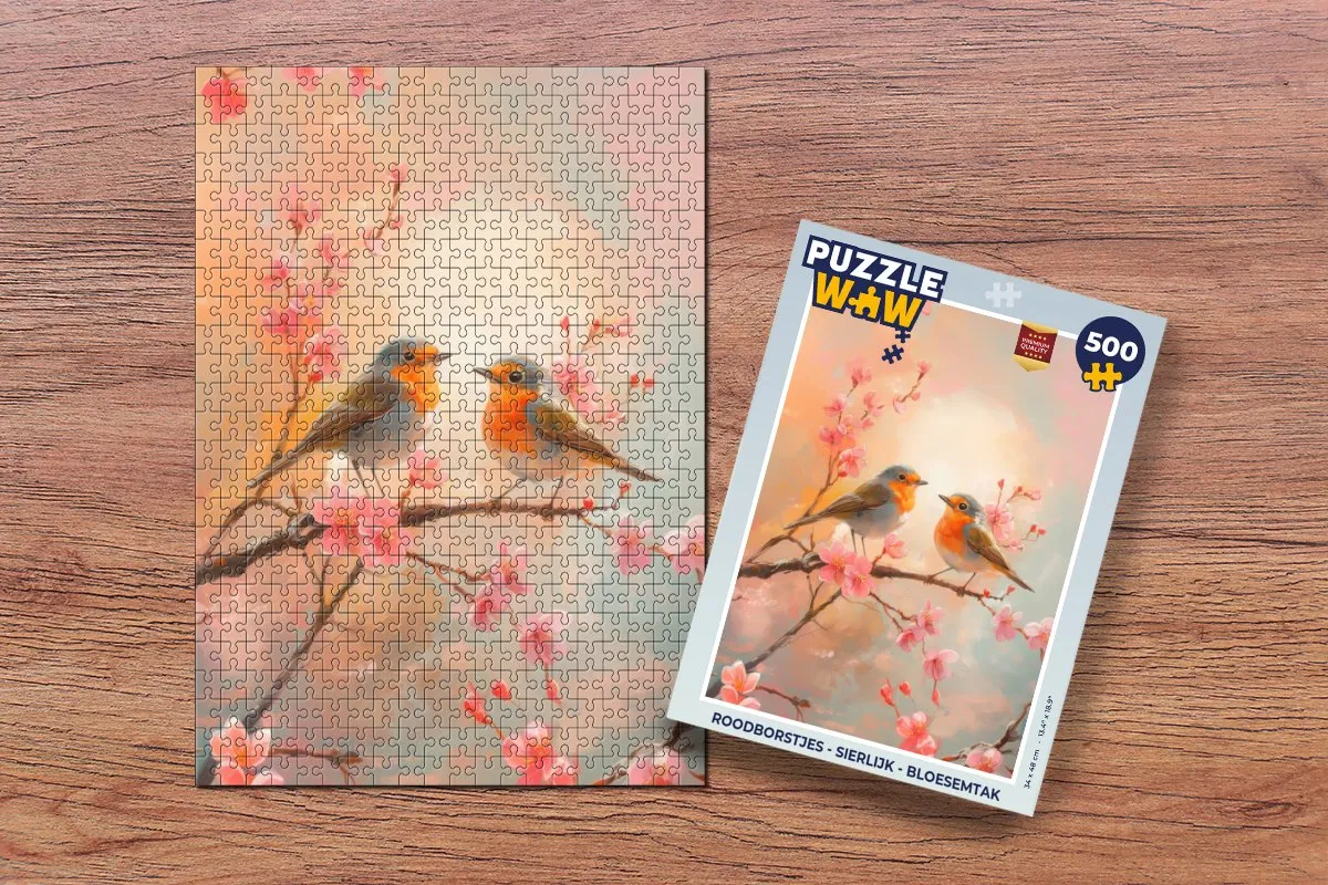 PuzzleWow Roodborstjes Bloesemtak Legpuzzel 500 Stuks