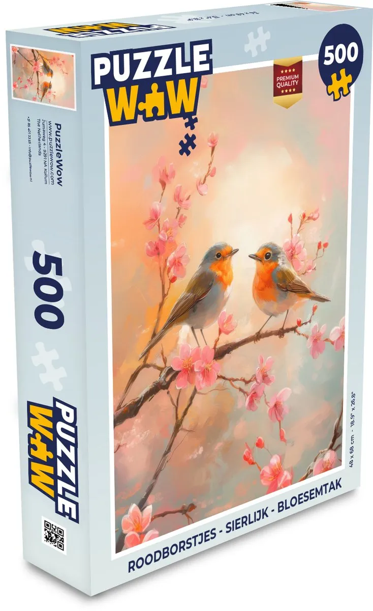 PuzzleWow Roodborstjes Bloesemtak Legpuzzel 500 Stuks