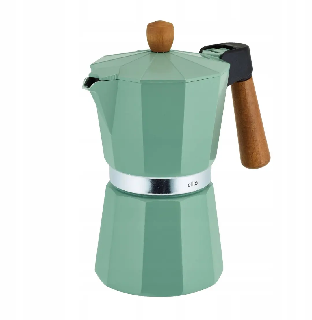 Cilio Aluminium Koffiezetter voor 6 Kopjes met Houten Accent