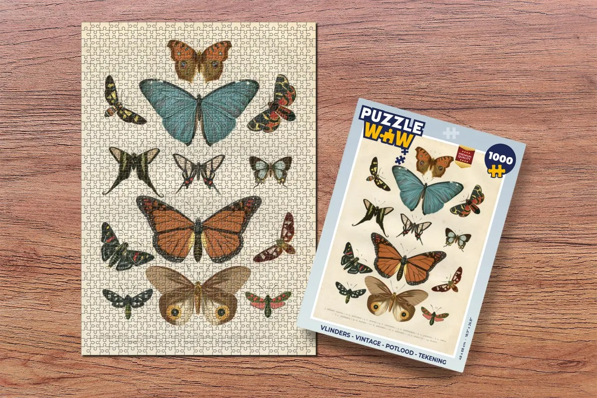 PuzzleWow Vlinders Vintage Legpuzzel 1000 Stuks - Multicolor