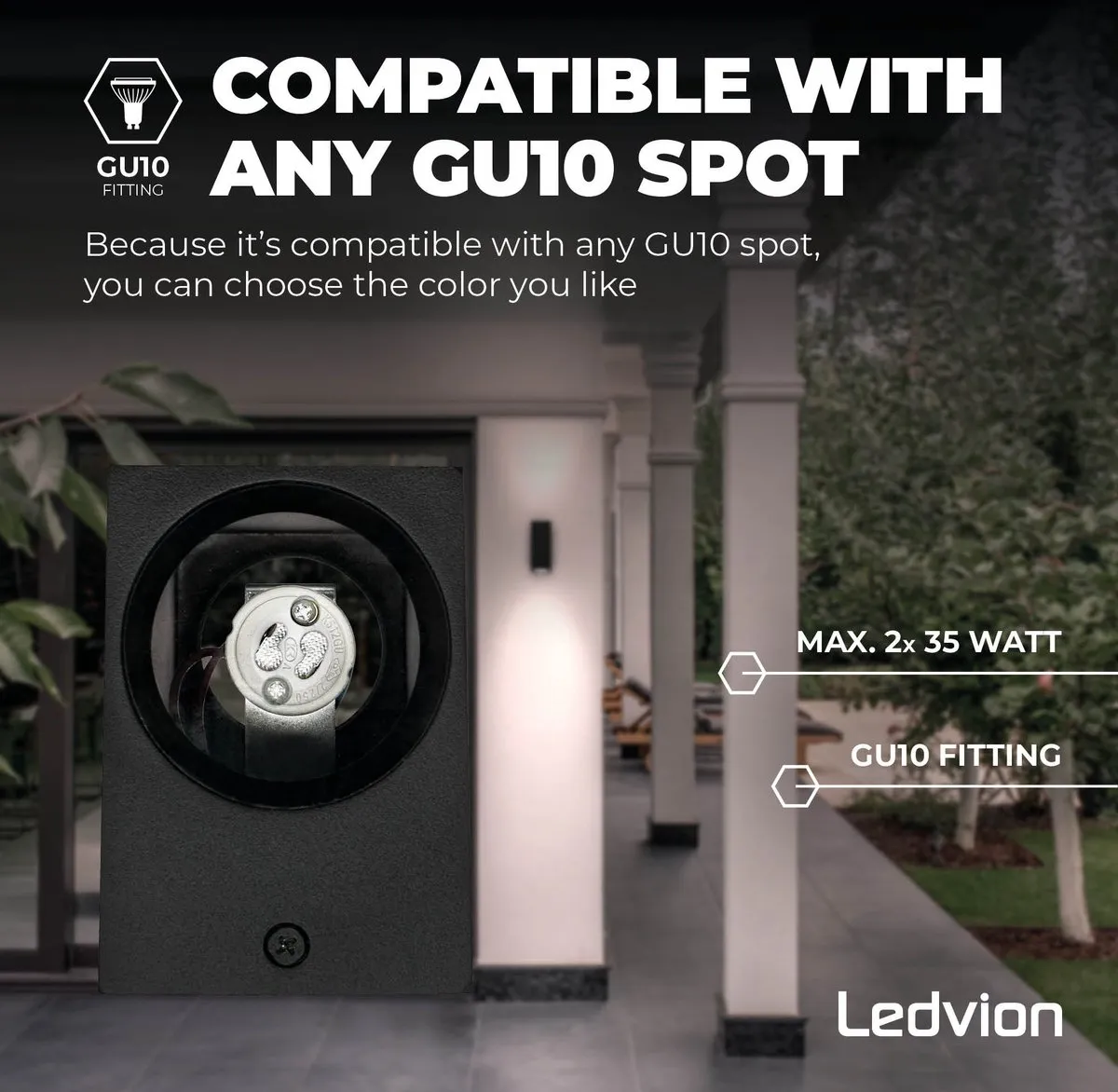 Ledvion LED Wandlamp Dimbaar 2x0.5W 2700K GU10 IP54 - Zwart