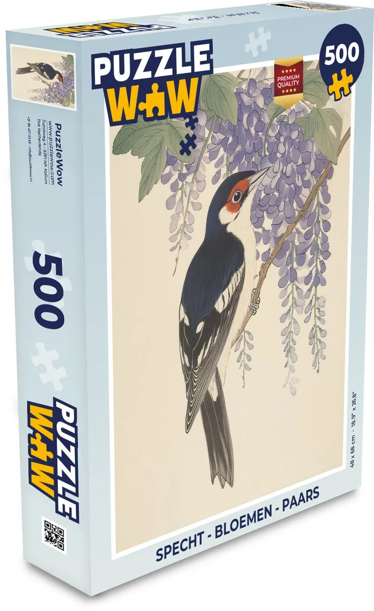 PuzzleWow Specht - Bloemen Legpuzzel 500 Stuks - Paars