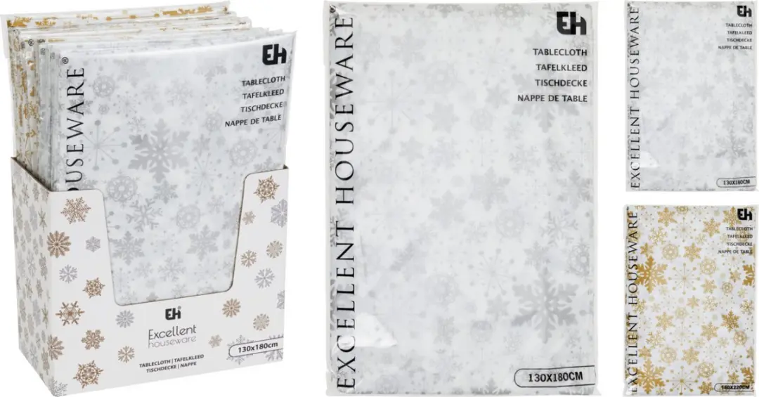 Tafelkleed Flanel 180x130cm Kerst/Sneeuwvlok assorti