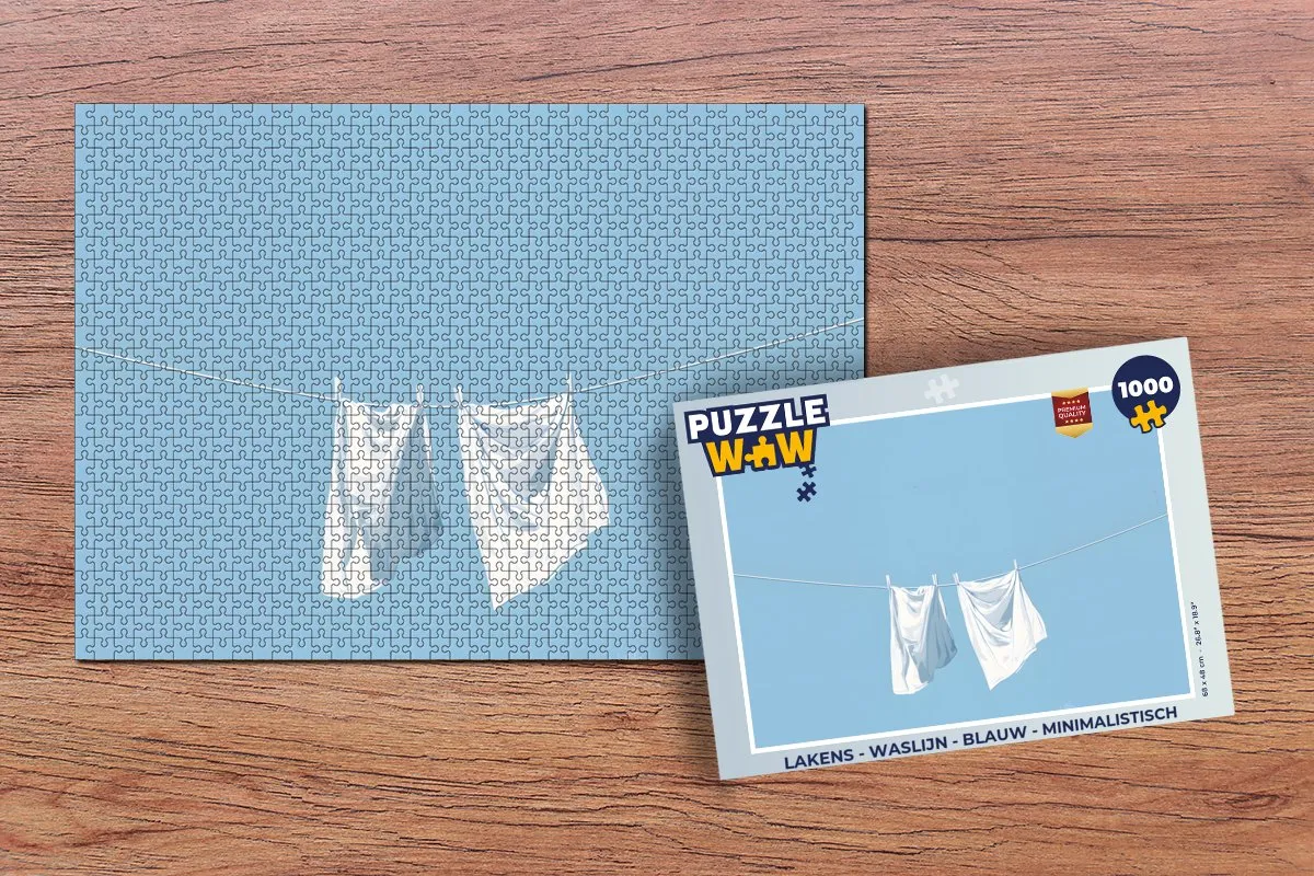 PuzzleWow Waslijn Lakens Puzzel 1000 Stuks - Blauw