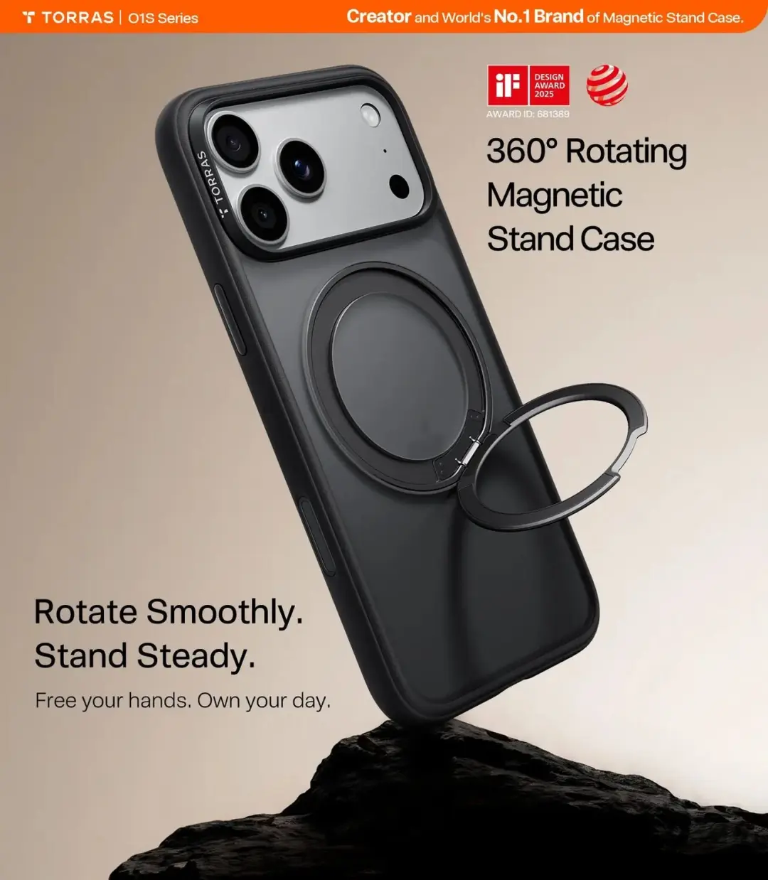 Torras UPro Ostand O1 Guardian Hoesje - iPhone 18 Pro - Zwart - afbeelding 3 van 6