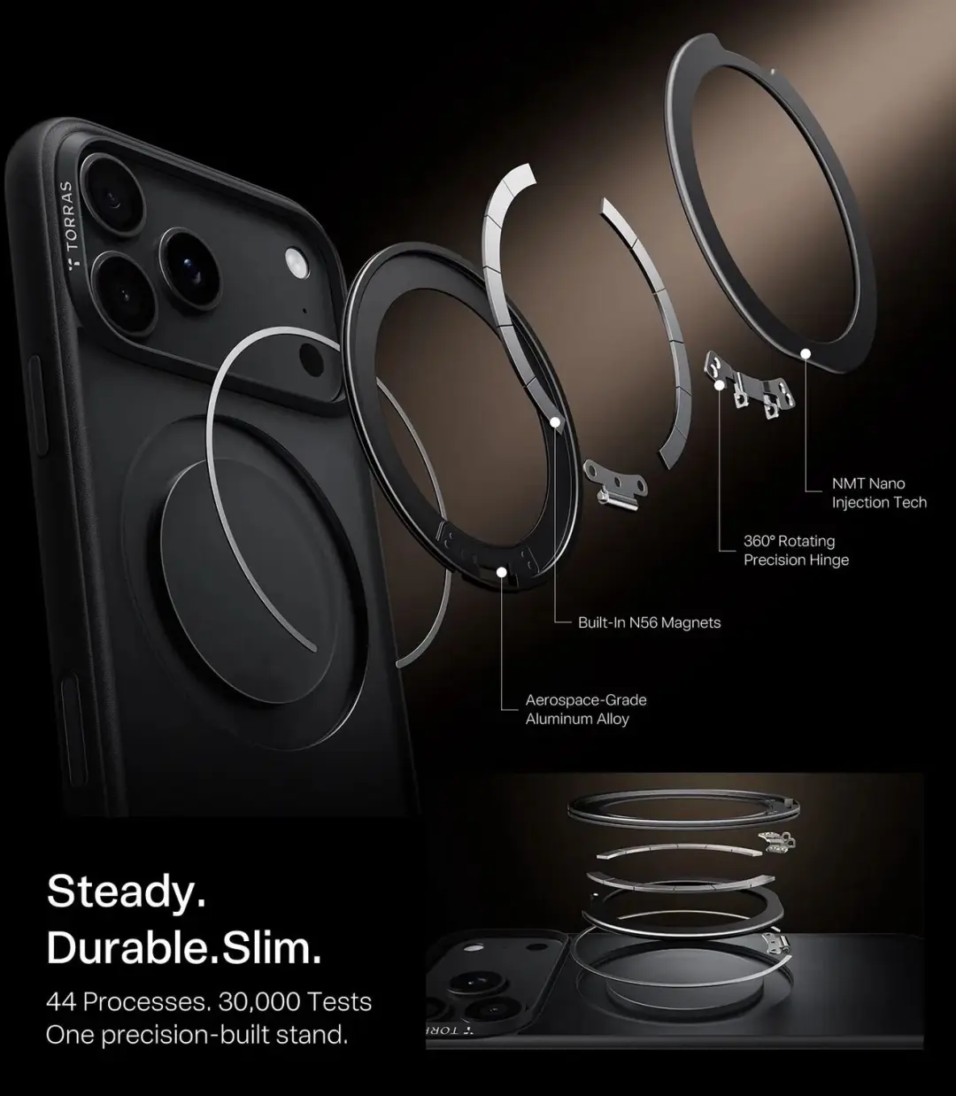 Torras UPro Ostand O1 Guardian Hoesje - iPhone 18 Pro - Zwart - afbeelding 4 van 6
