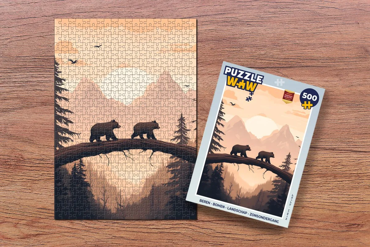 PuzzleWow Beren Landschap Zonsondergang Legpuzzel 500 Stuks