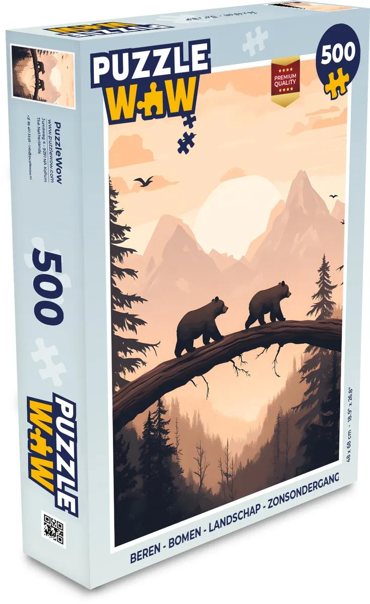 PuzzleWow Beren Landschap Zonsondergang Legpuzzel 500 Stuks