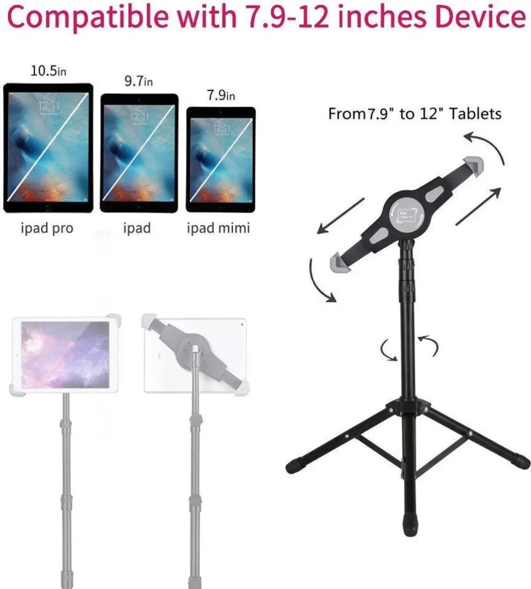 Selected by GSMpunt Tablet/iPad Statief 7.9-12 Inch - Zwart - afbeelding 6 van 6