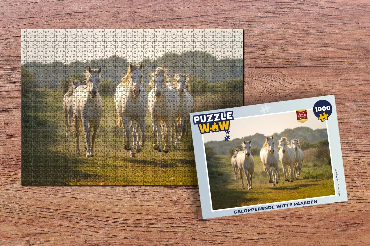 PuzzleWow Galopperende Witte Paarden Legpuzzel 1000 Stuks - Multicolor