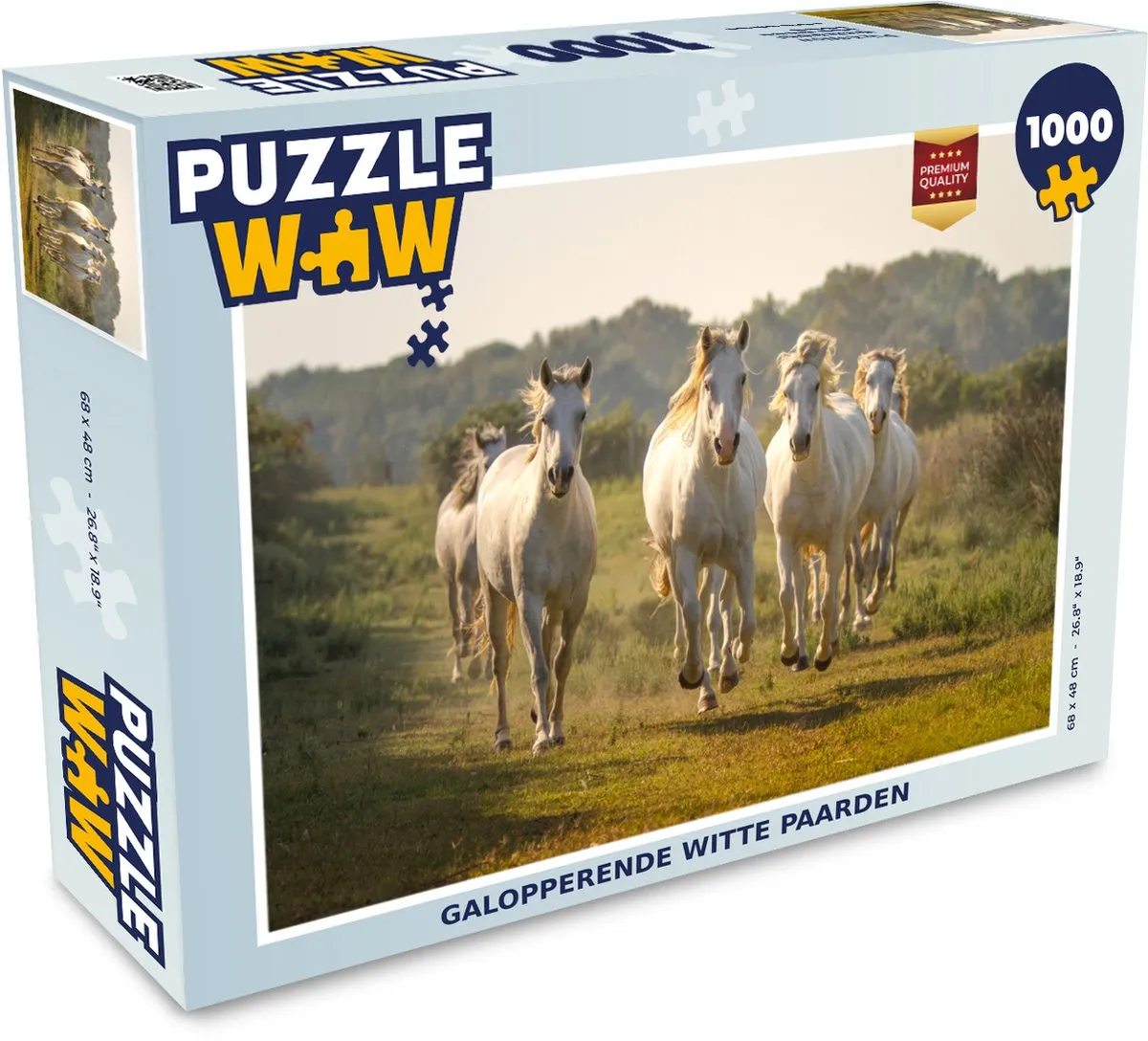 PuzzleWow Galopperende Witte Paarden Legpuzzel 1000 Stuks - Multicolor