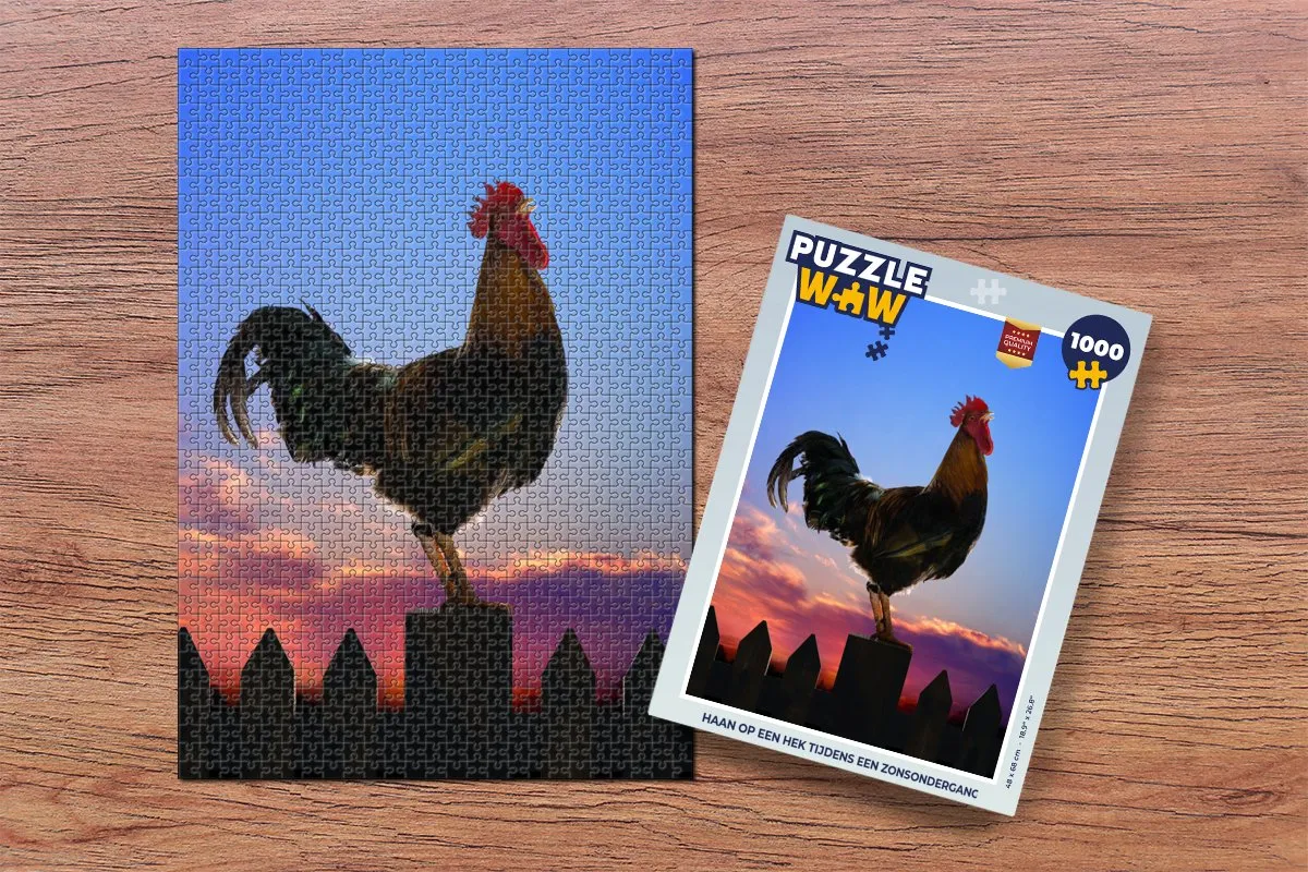 PuzzleWow Legpuzzel Haan op een hek 1000 Stuks - Multicolor