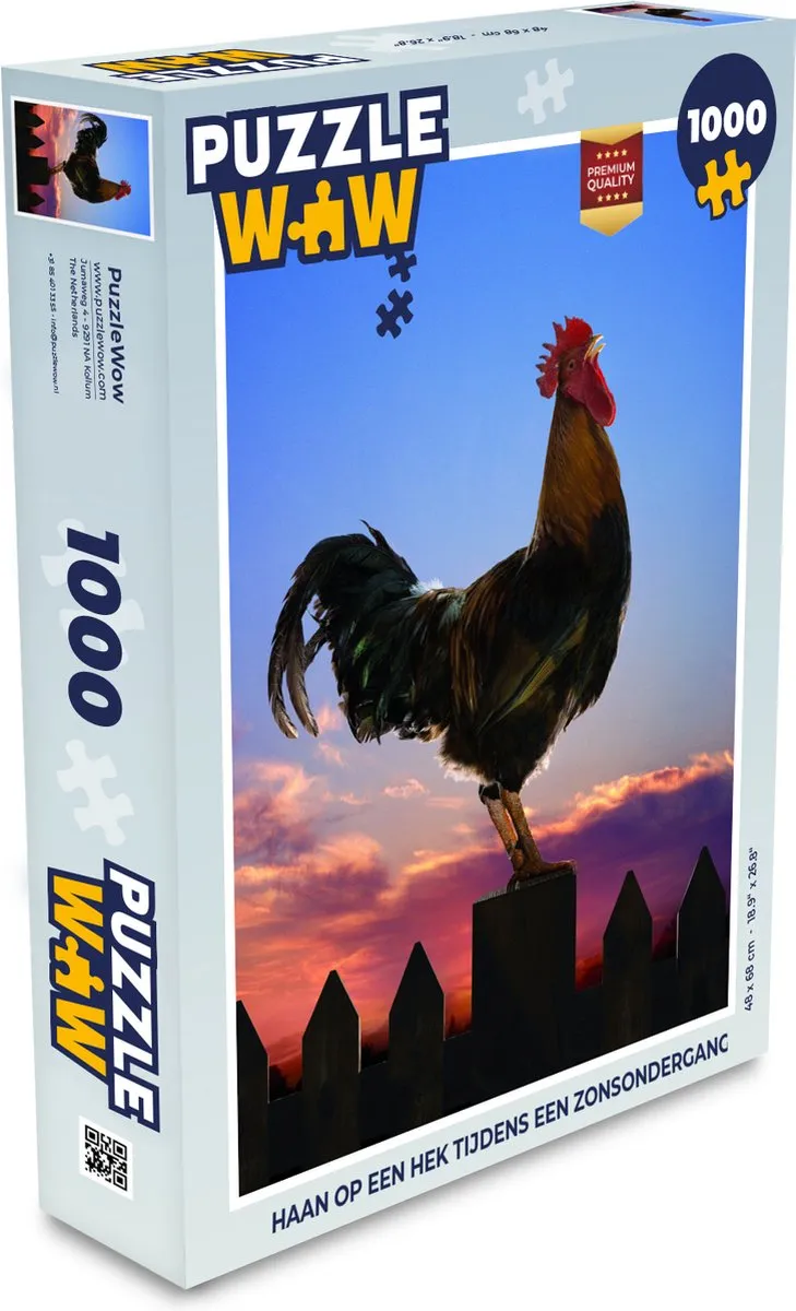 PuzzleWow Legpuzzel Haan op een hek 1000 Stuks