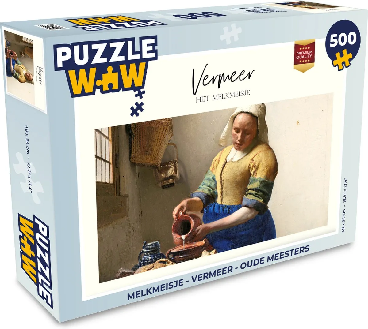 PuzzleWow Melkmeisje Vermeer Legpuzzel 500 Stuks - Multicolor