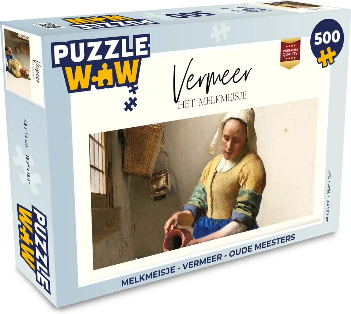 PuzzleWow Melkmeisje Vermeer Legpuzzel 500 Stuks - Multicolor