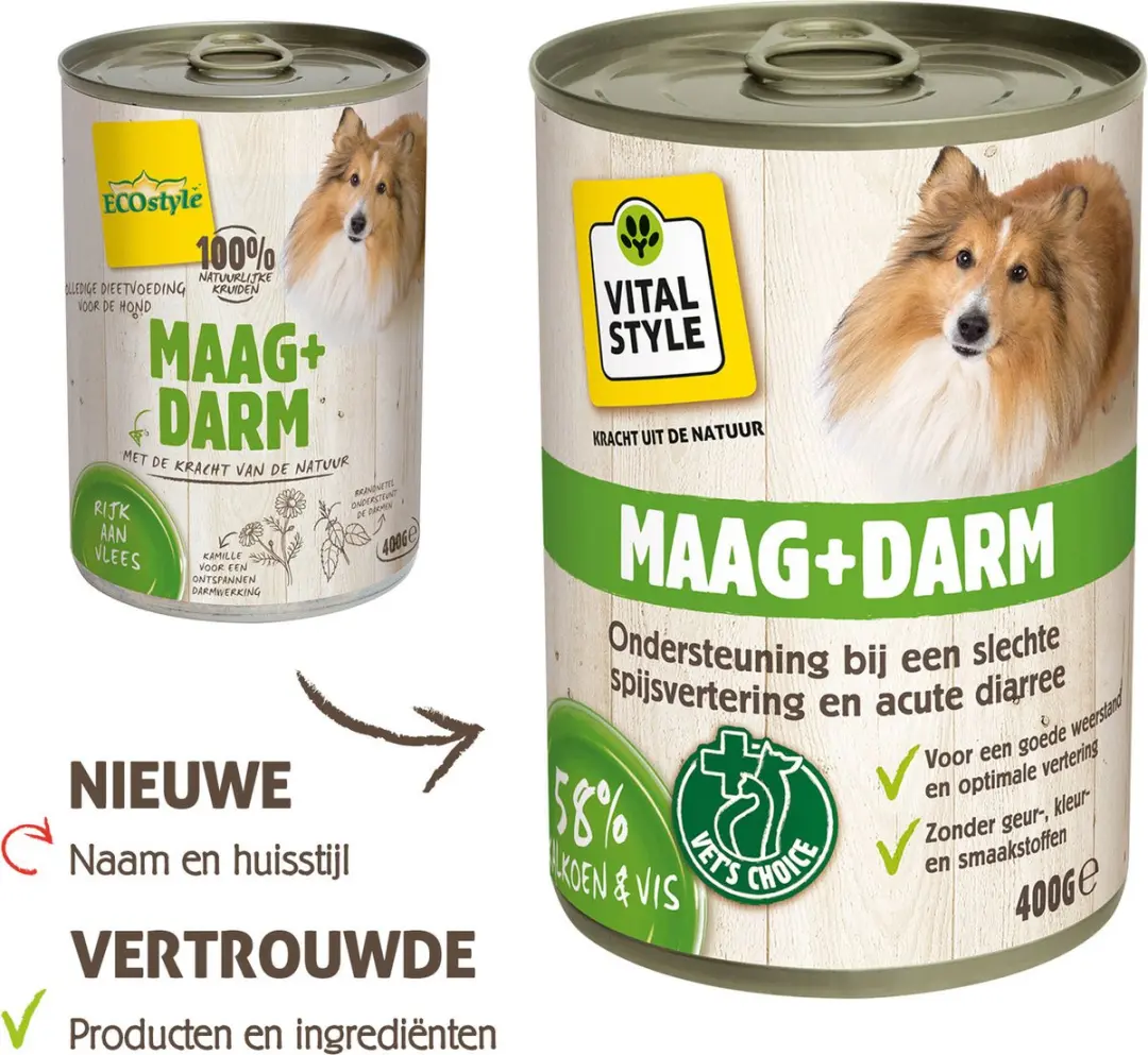 Vitastyle Natvoer Volwassen Hond Maag & Darm 400g - 6 Stuks