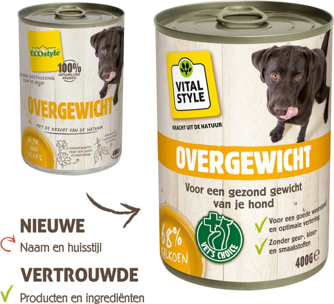 Vitastyle Natvoer Volwassen Hond Overgewicht 400g - 6 Stuks