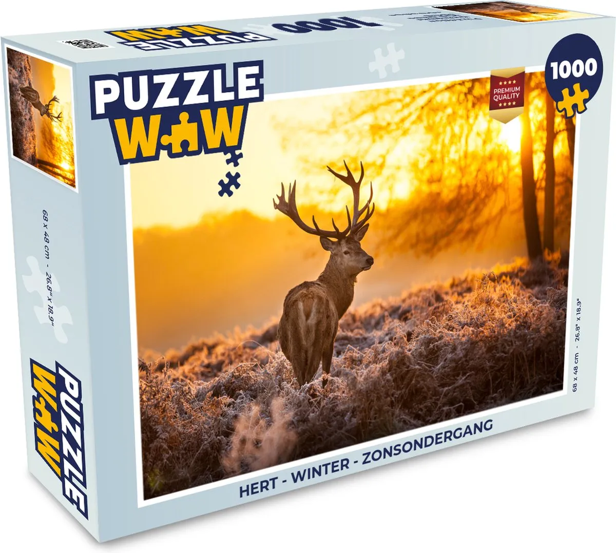 PuzzleWow Hert Winter Zonsondergang Legpuzzel 1000 Stuks
