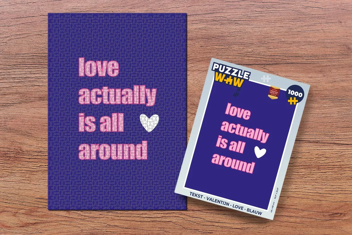 PuzzleWow Valentijn Love Legpuzzel 1000 Stuks - Blauw/Rozetext