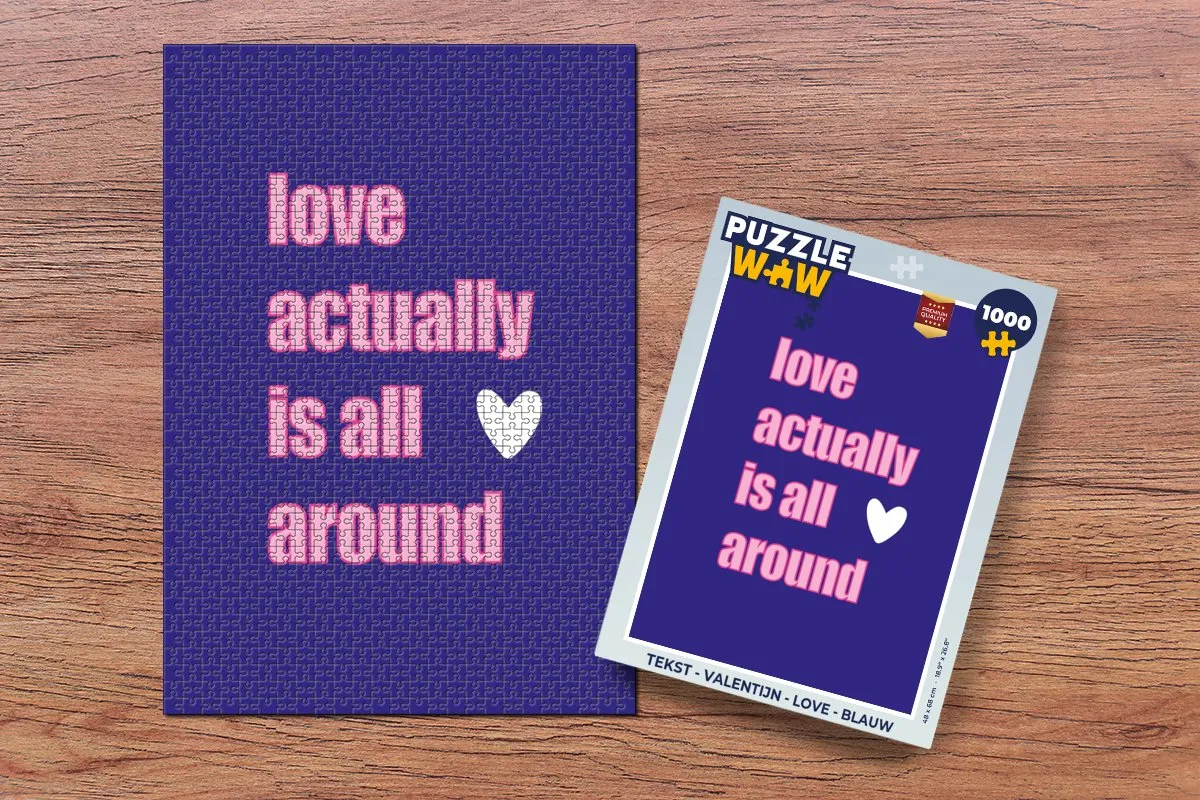 PuzzleWow Valentijn Love Legpuzzel 1000 Stuks - Blauw/Rozetext