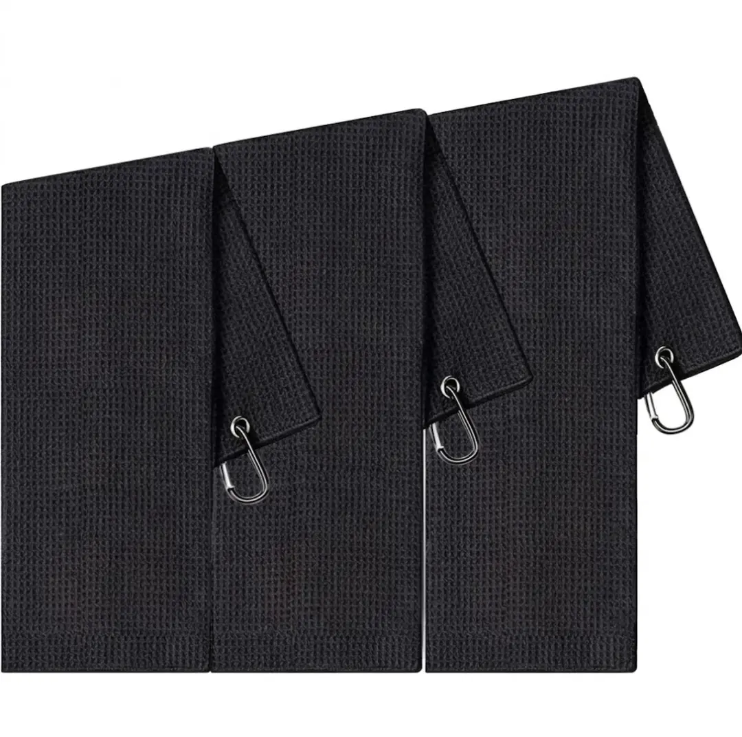 Golfhanddoek set 3 stuks zwart microvezel golfhanddoek unisex wafelstructuur sne
