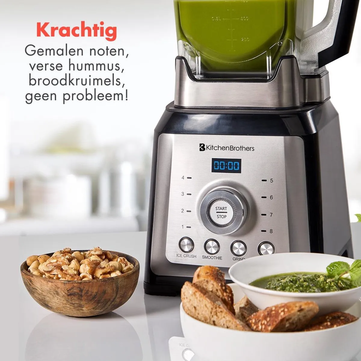 KitchenBrothers Power Blender 2000W - 2L - 12 Snelheden - RVS