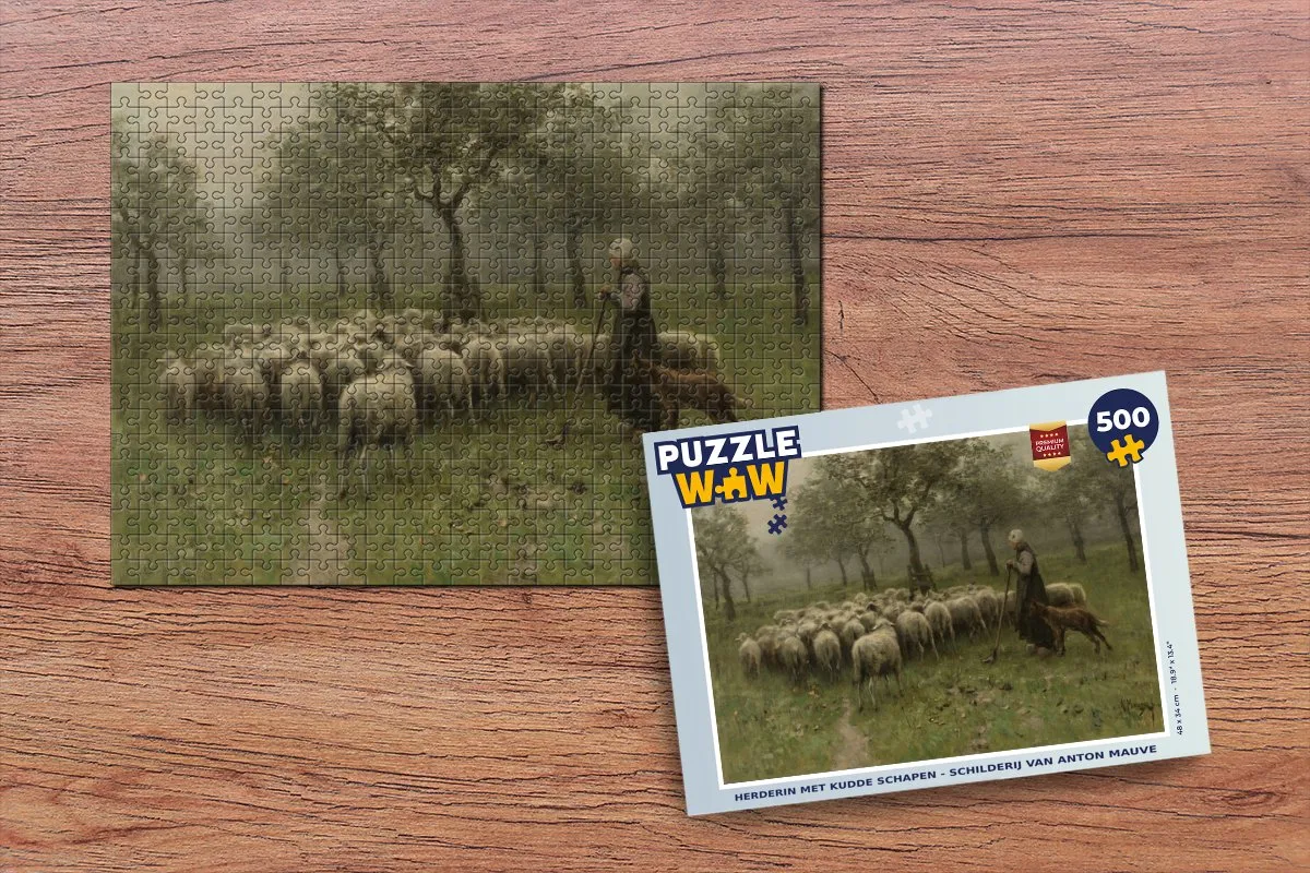 PuzzleWow Herderin met kudde schapen Legpuzzel 500 Stuks