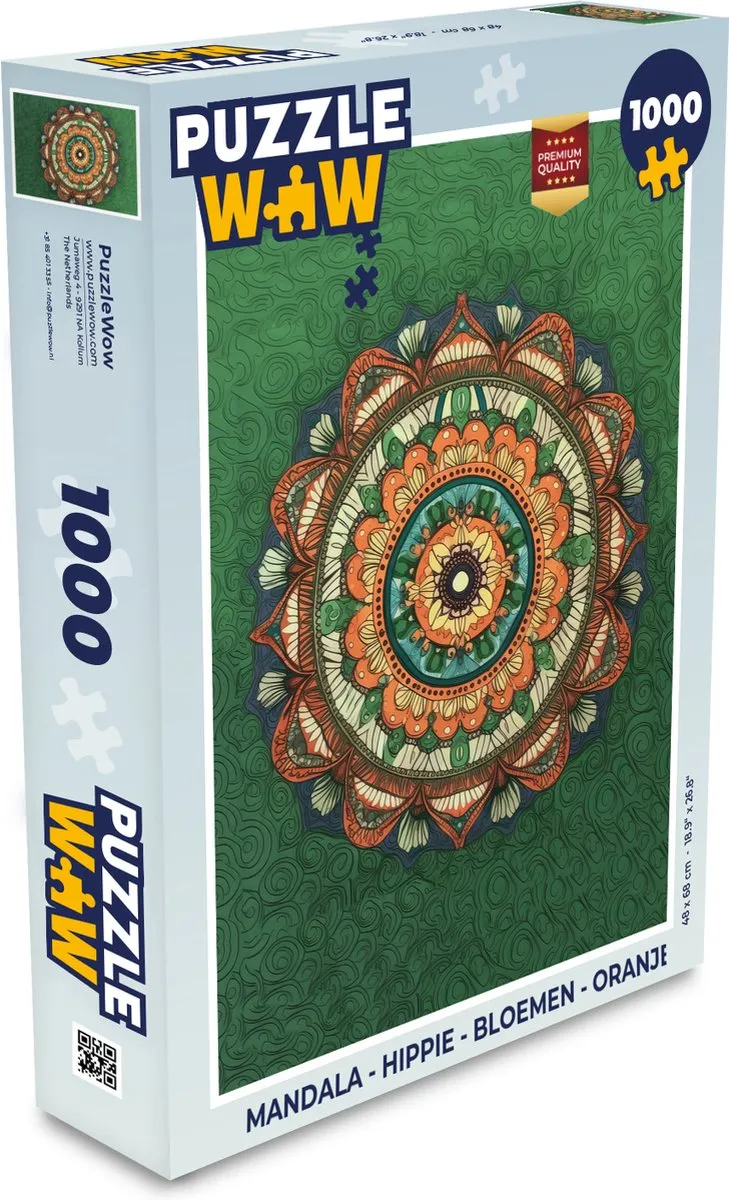 PuzzleWow Mandala Hippie Legpuzzel 1000 Stuks - Multicolor