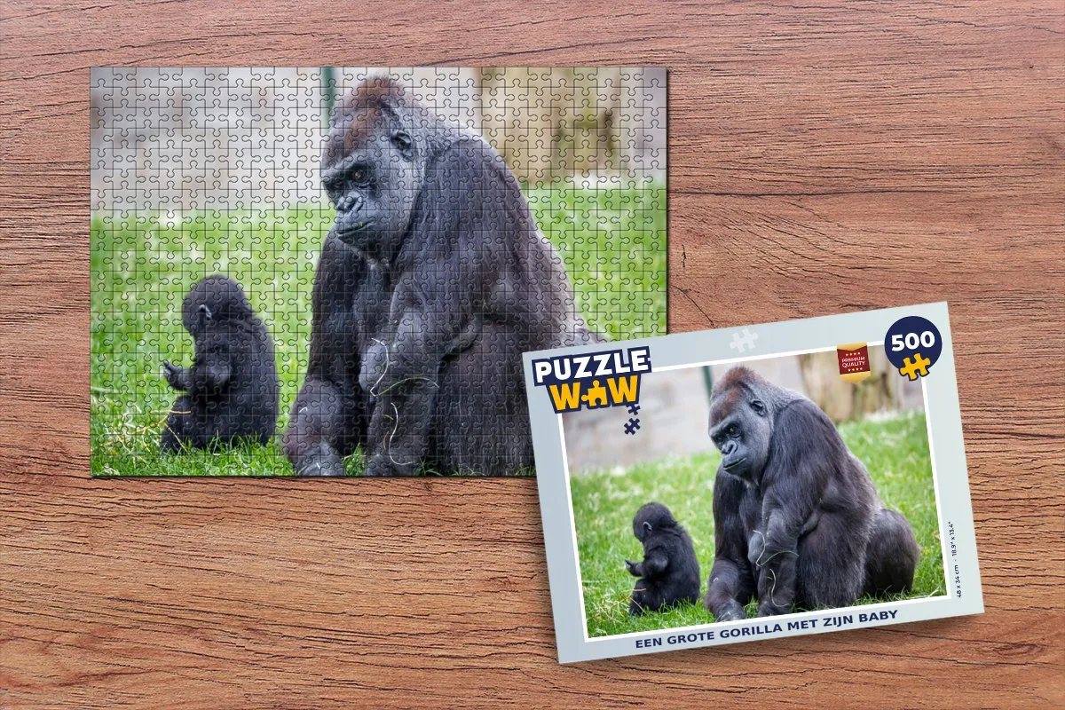 PuzzleWow Legpuzzel Gorilla & Baby 500 Stuks - Multicolor