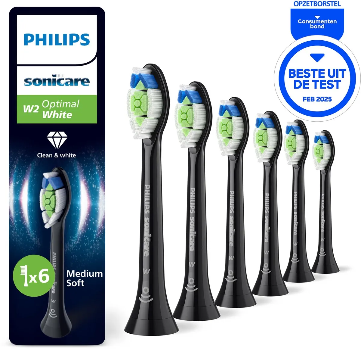 Philips Sonicare Optimal White HX6066/88 Opzetborstels - 6 Stuks - Zwart