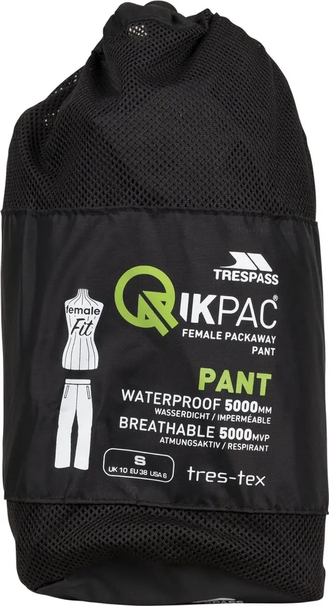 Trespass Damen Regenhose Qikpac Pant - XL - Zwart - afbeelding 2 van 3
