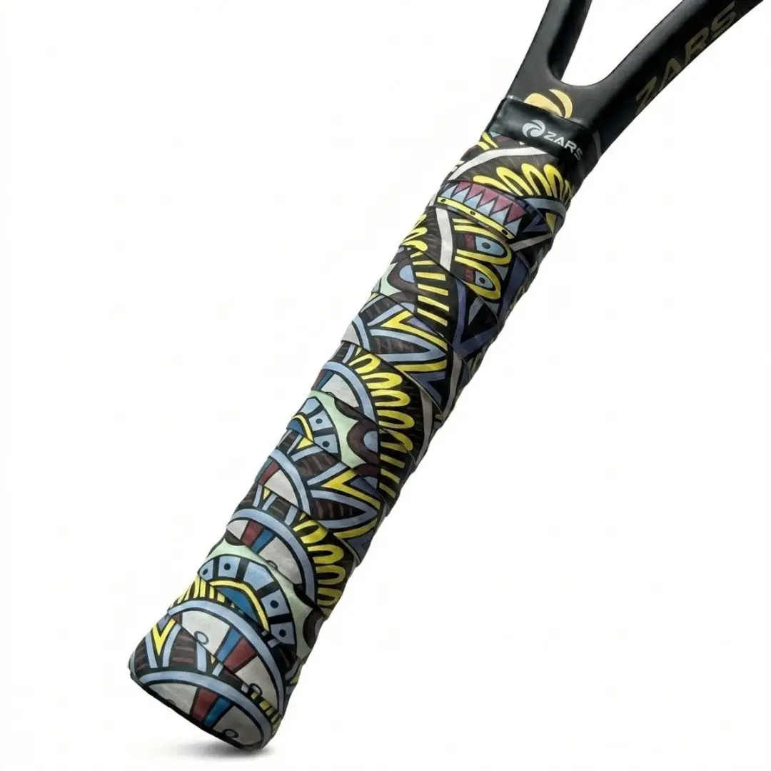 Zwarte en gele tennis grips anti slip 3D racket grip tape unisex zweet absorberende grip tape 1 stuk geschikt voor tennis badminton en pickleball kleurrijk patroon duurzame overgrip