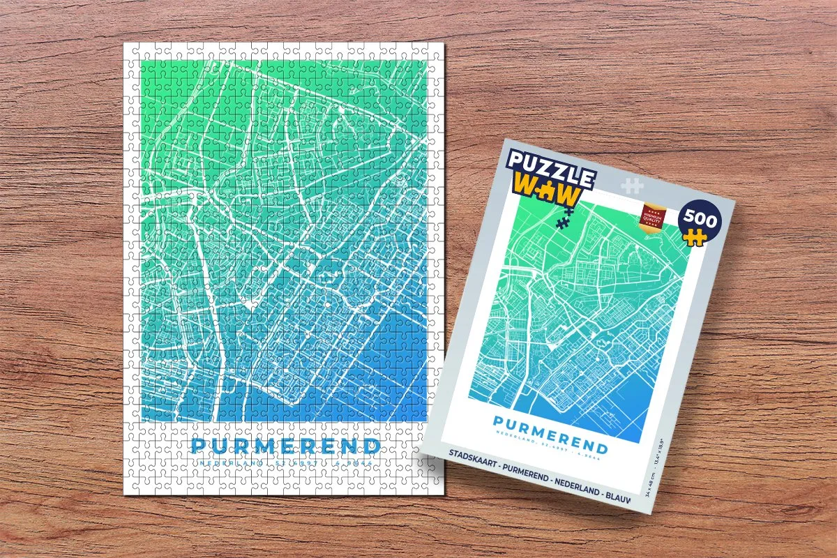 PuzzleWow Stadskaart Purmerend Nederland Legpuzzel 500 Stuks - Multicolor