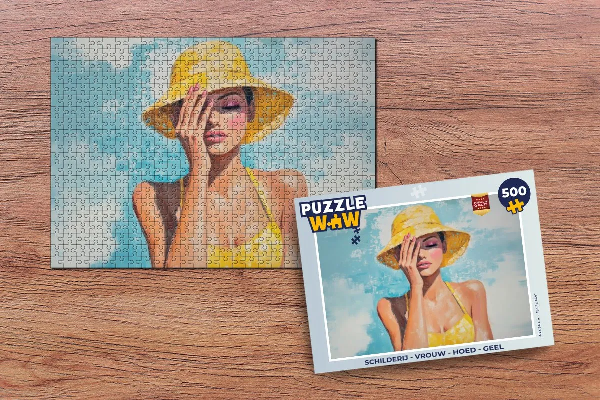 PuzzleWow Legpuzzel Vrouw met Hoed - 500 Stuks - Geel